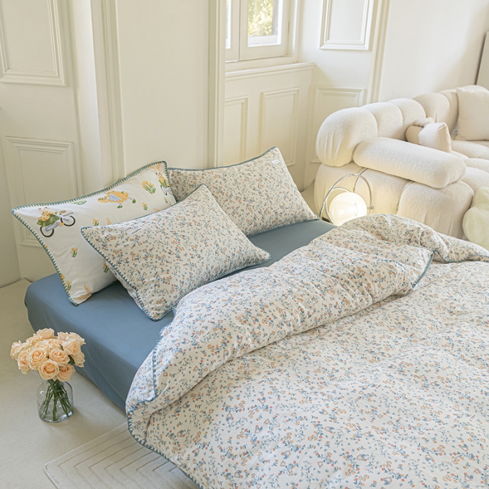 91家纺网 家纺一手货源 找家纺 洋铭区 2022新款双层纱四件套 花开朵朵