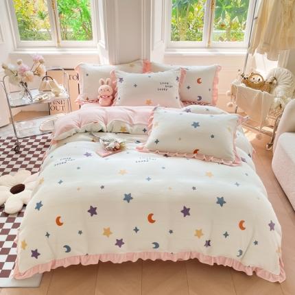 91家纺网 家纺一手货源 找家纺 （总）懒猫  2022新款韩版牛奶绒花边款四件套