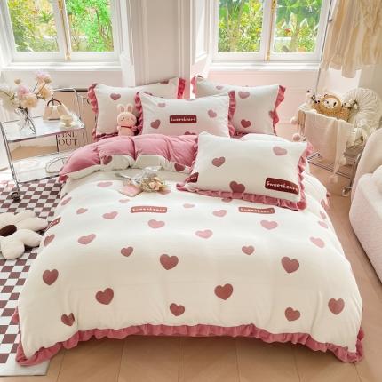 91家纺网 家纺一手货源 找家纺 （总）懒猫  2022新款韩版牛奶绒花边款四件套