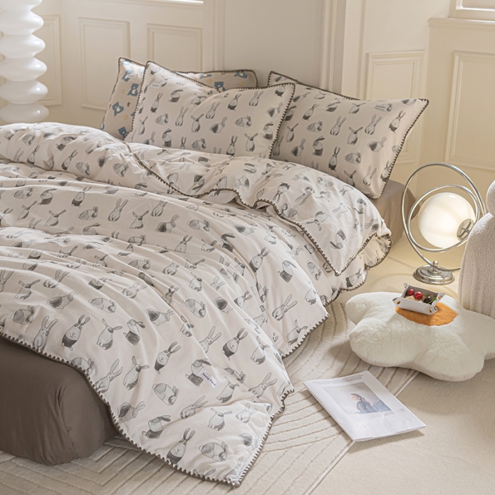 91家纺网 家纺一手货源 找家纺 洋铭区 2022新款双层纱四件套 可可兔