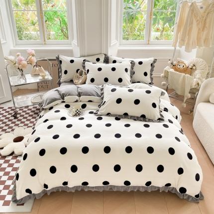 91家纺网 家纺一手货源 找家纺 （总）懒猫  2022新款韩版牛奶绒花边款四件套