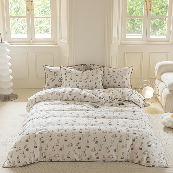 91家纺网 家纺一手货源 找家纺 洋铭区 2022新款双层纱四件套 可可兔