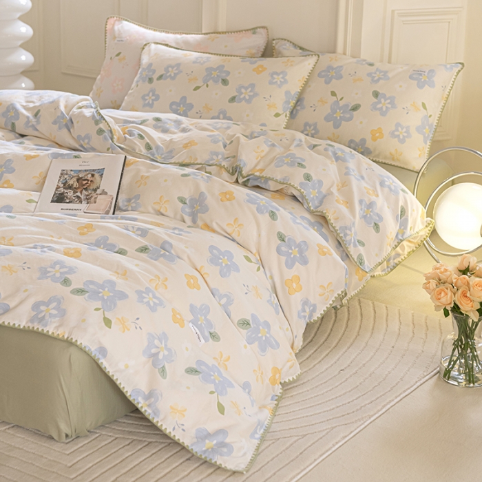 91家纺网 家纺一手货源 找家纺 洋铭区 2022新款双层纱四件套 兰花朵朵