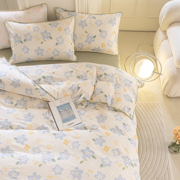 91家纺网 家纺一手货源 找家纺 洋铭区 2022新款双层纱四件套 兰花朵朵