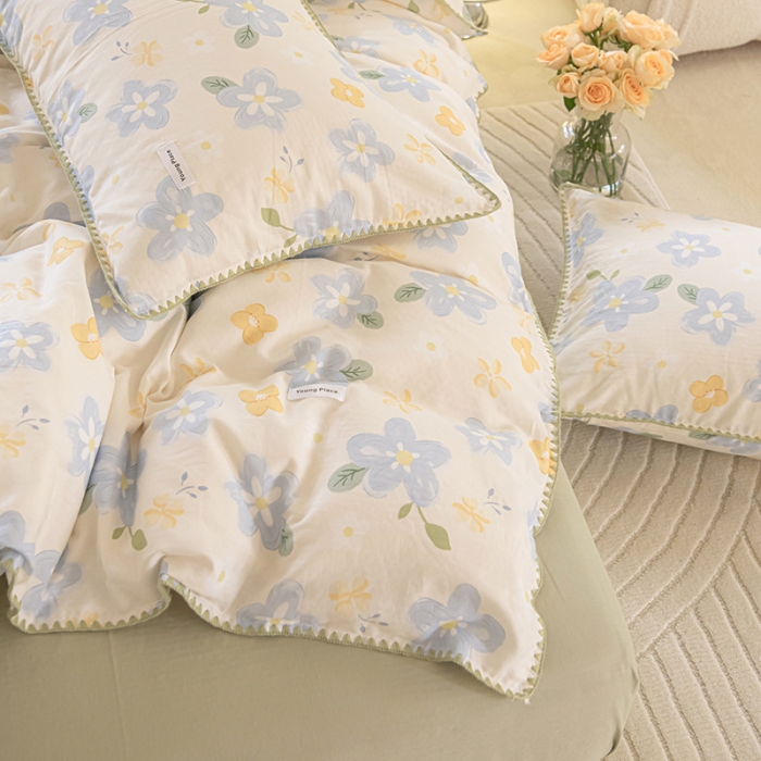 91家纺网 家纺一手货源 找家纺 洋铭区 2022新款双层纱四件套 兰花朵朵