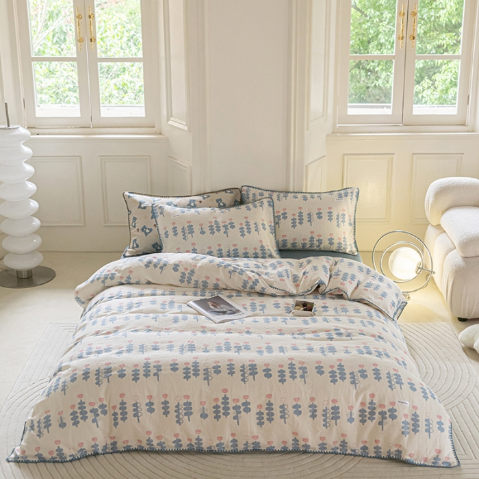 91家纺网 家纺一手货源 找家纺 洋铭区 2022新款双层纱四件套 甜美小花