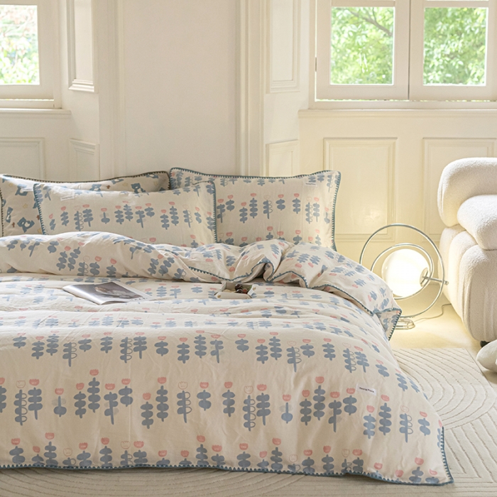 91家纺网 家纺一手货源 找家纺 洋铭区 2022新款双层纱四件套 甜美小花