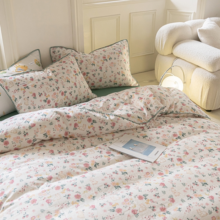 91家纺网 家纺一手货源 找家纺 洋铭区 2022新款双层纱四件套 小粉兔兔