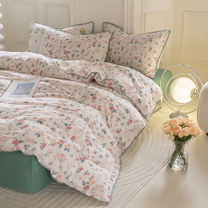 91家纺网 家纺一手货源 找家纺 洋铭区 2022新款双层纱四件套 小粉兔兔