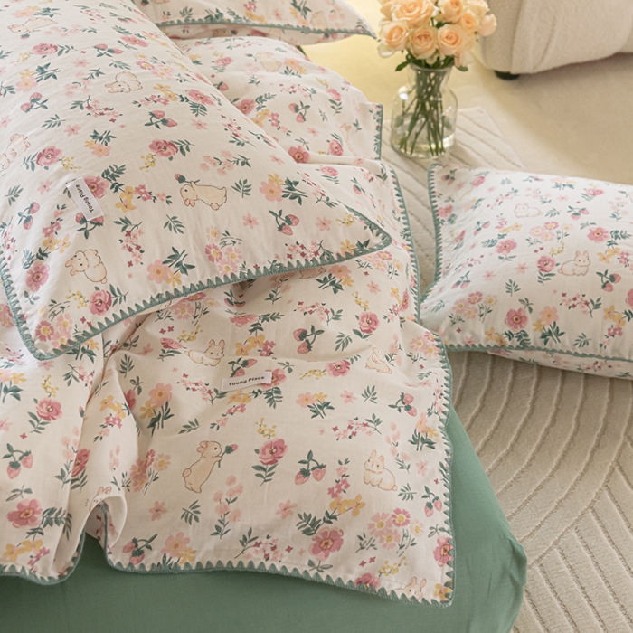 91家纺网 家纺一手货源 找家纺 洋铭区 2022新款双层纱四件套 小粉兔兔