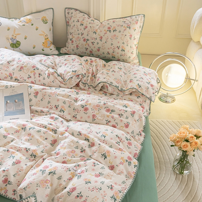 91家纺网 家纺一手货源 找家纺 洋铭区 2022新款双层纱四件套 小粉兔兔