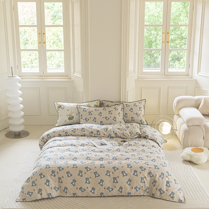 91家纺网 家纺一手货源 找家纺 洋铭区 2022新款双层纱四件套 熊贝贝