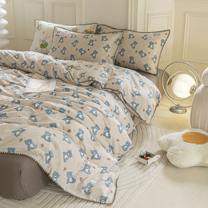 91家纺网 家纺一手货源 找家纺 洋铭区 2022新款双层纱四件套 熊贝贝