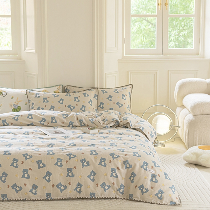 91家纺网 家纺一手货源 找家纺 洋铭区 2022新款双层纱四件套 熊贝贝