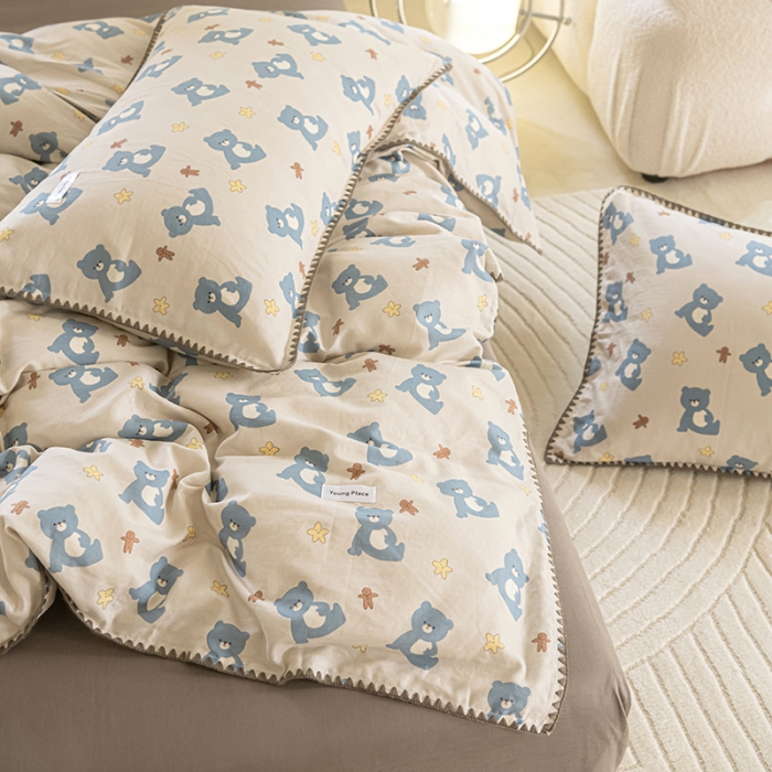 91家纺网 家纺一手货源 找家纺 洋铭区 2022新款双层纱四件套 熊贝贝