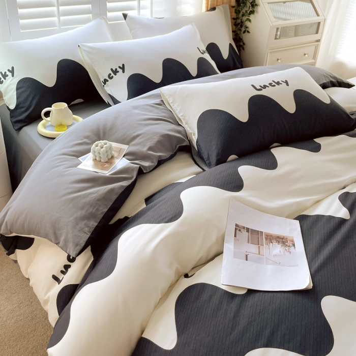 91家纺网 家纺一手货源 找家纺 金鑫汇 2022新款喷气全棉水洗棉四件套 波浪世界