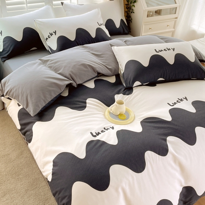 91家纺网 家纺一手货源 找家纺 金鑫汇 2022新款喷气全棉水洗棉四件套 波浪世界