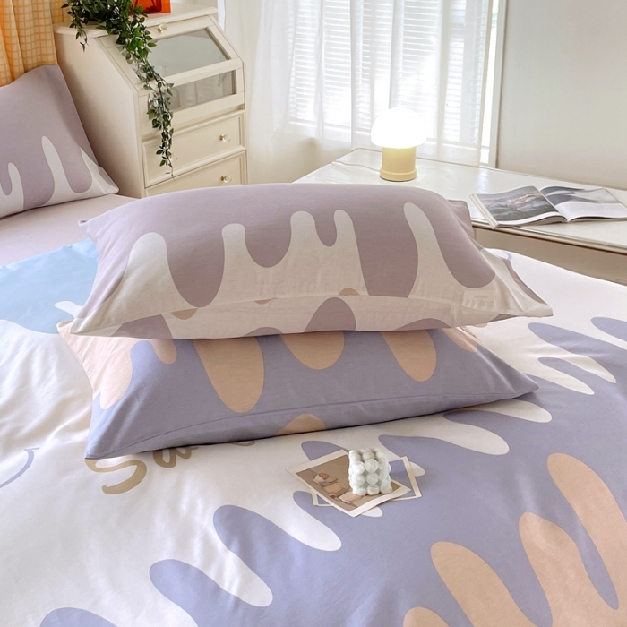 91家纺网 家纺一手货源 找家纺 金鑫汇2022新款喷气全棉水洗棉加厚四件套奶油-粉