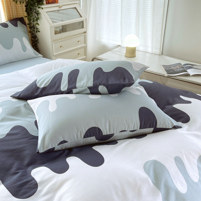 91家纺网 家纺一手货源 找家纺 金鑫汇2022新款喷气全棉水洗棉加厚四件套奶油-蓝