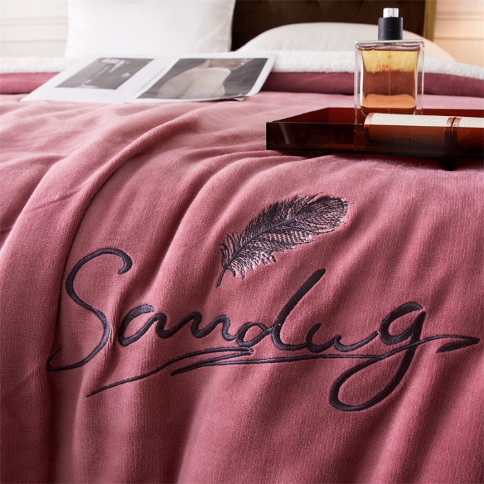 91家纺网 家纺一手货源 找家纺 骏腾家纺 2022新款牛奶绒羊羔绒被套毯系列 羽毛-豆沙