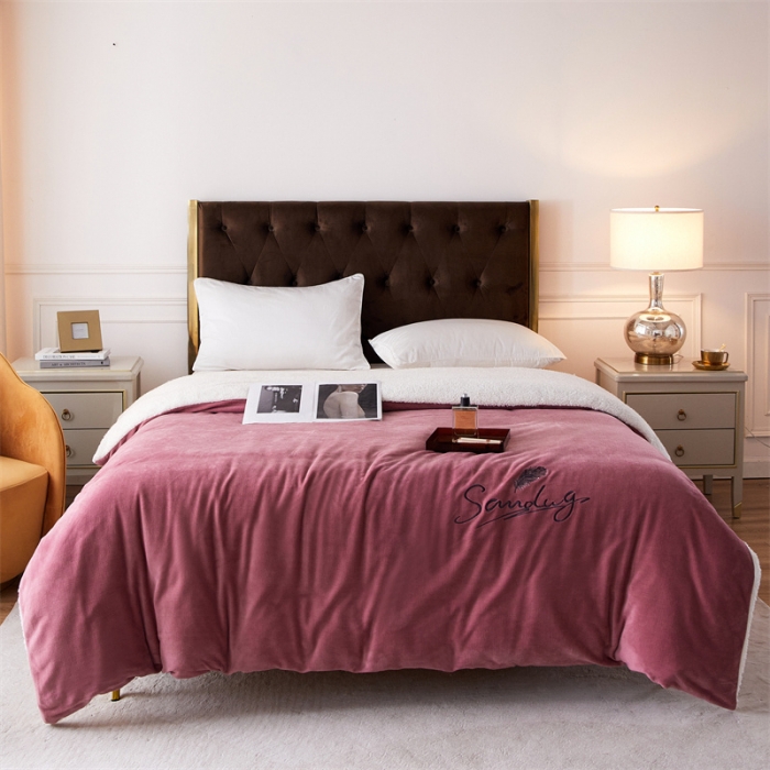 91家纺网 家纺一手货源 找家纺 骏腾家纺 2022新款牛奶绒羊羔绒被套毯系列 羽毛-豆沙