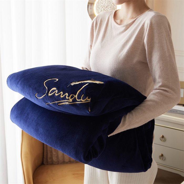 91家纺网 家纺一手货源 找家纺 骏腾家纺 2022新款牛奶绒羊羔绒被套毯系列 羽毛-宝蓝