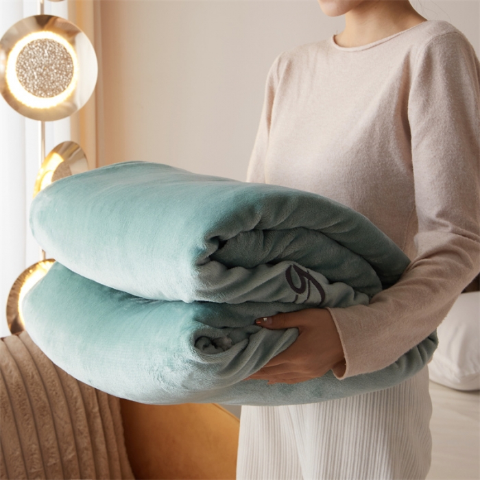 91家纺网 家纺一手货源 找家纺 骏腾家纺 2022新款牛奶绒羊羔绒被套毯系列 羽毛-湖绿