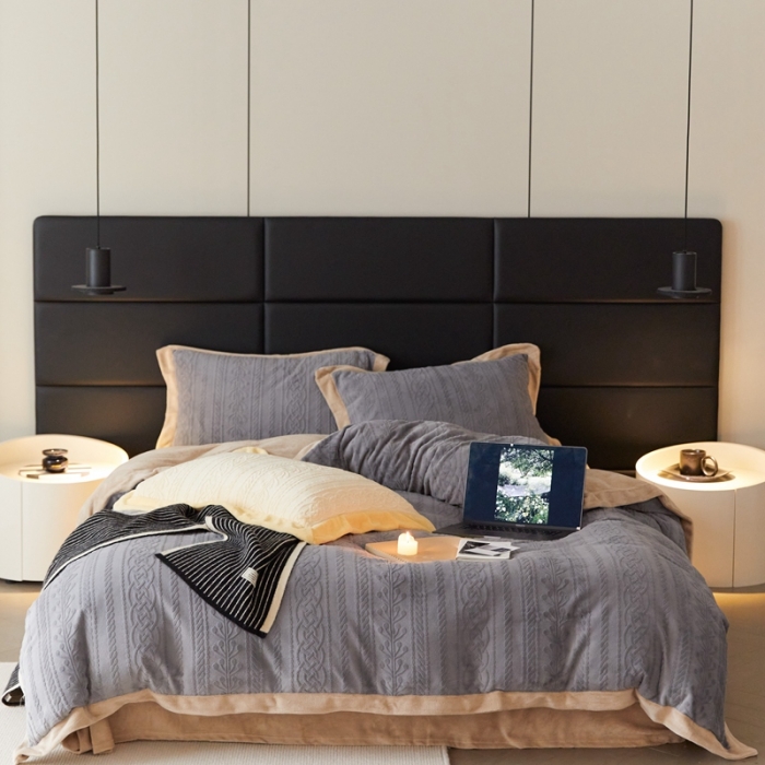 91家纺网 家纺一手货源 找家纺 梦享生活 2022新款牛奶雕花绒四件套 花枝-灰