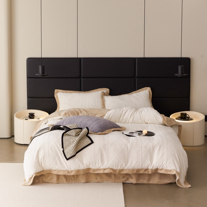 91家纺网 家纺一手货源 找家纺 梦享生活 2022新款牛奶雕花绒四件套 菱形格-白