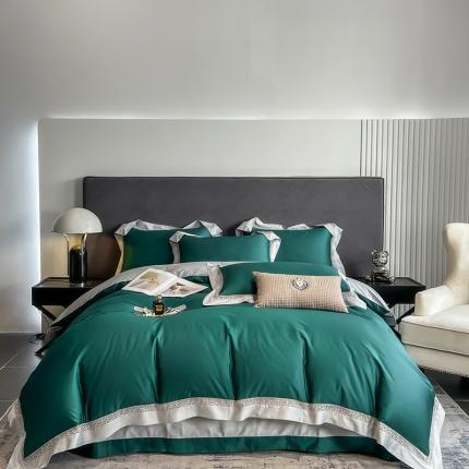 91家纺网 家纺一手货源 找家纺 娇逸家居 2022新款100支全棉镂空款四件套圣地亚玛瑙绿