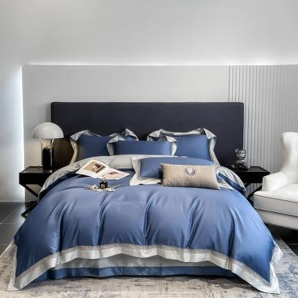 91家纺网 家纺一手货源 找家纺 娇逸家居 2022新款100支全棉镂空款四件套圣地亚青春蓝