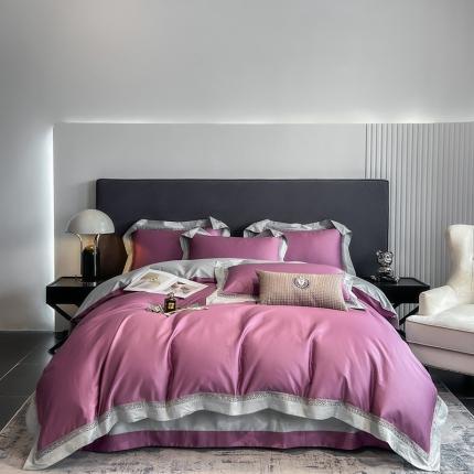 91家纺网 家纺一手货源 找家纺 娇逸家居 2022新款100支全棉镂空款四件套圣地亚优雅紫