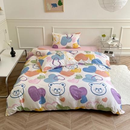 91家纺网 家纺一手货源 找家纺 窝米 2022秋季新品活性印花全棉四件套12款 爱心熊