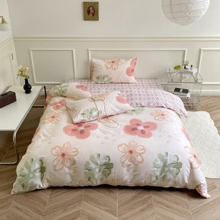 91家纺网 家纺一手货源 找家纺 窝米 2022秋季新品活性印花全棉四件套12款 韵彩粉