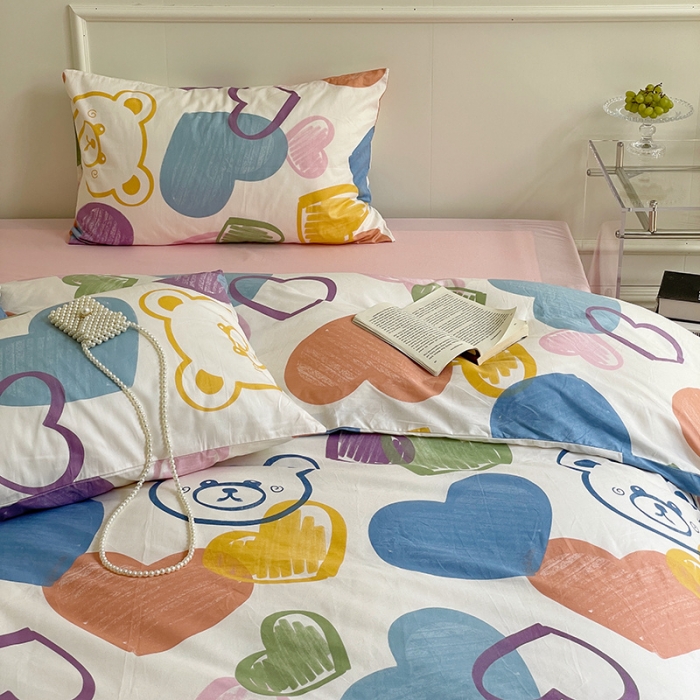 91家纺网 家纺一手货源 找家纺 窝米 2022秋季新品活性印花全棉四件套12款 爱心熊