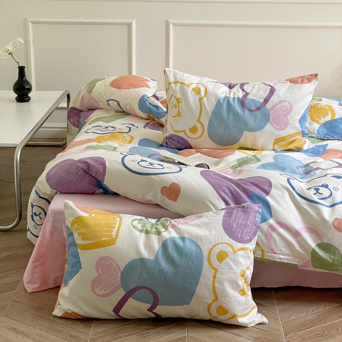 91家纺网 家纺一手货源 找家纺 窝米 2022秋季新品活性印花全棉四件套12款 爱心熊