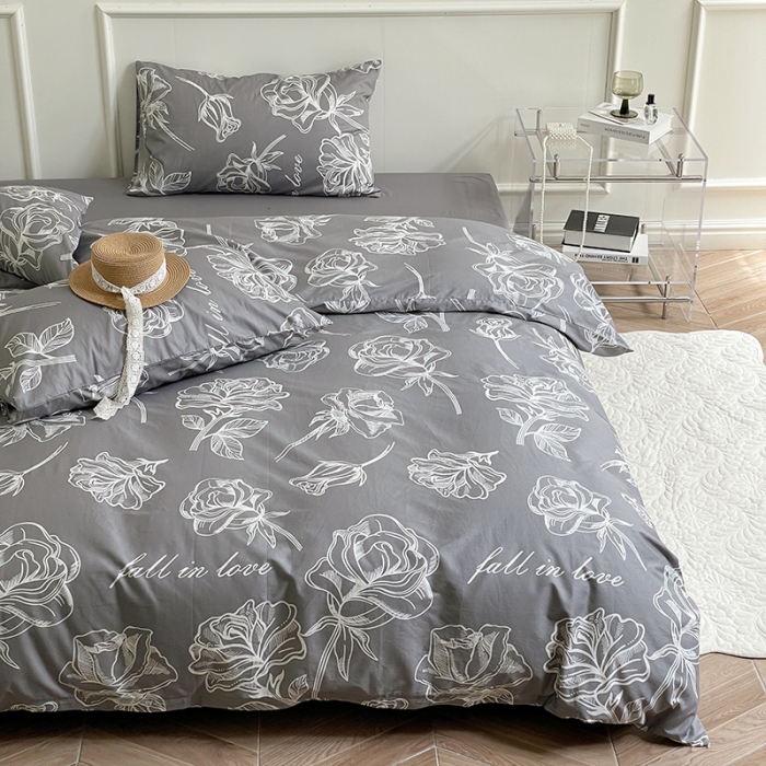 91家纺网 家纺一手货源 找家纺 窝米 2022秋季新品活性印花全棉四件套12款 海瑟薇（灰）