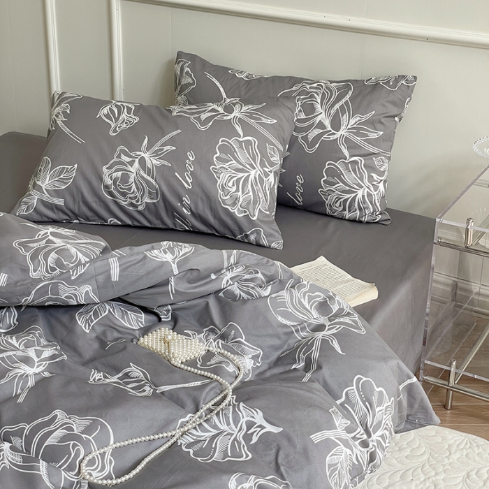 91家纺网 家纺一手货源 找家纺 窝米 2022秋季新品活性印花全棉四件套12款 海瑟薇（灰）