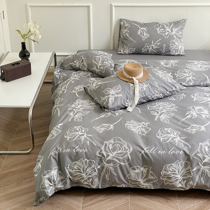 91家纺网 家纺一手货源 找家纺 窝米 2022秋季新品活性印花全棉四件套12款 海瑟薇（灰）