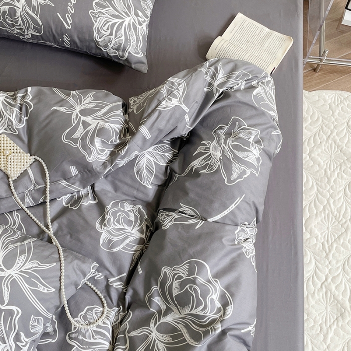 91家纺网 家纺一手货源 找家纺 窝米 2022秋季新品活性印花全棉四件套12款 海瑟薇（灰）