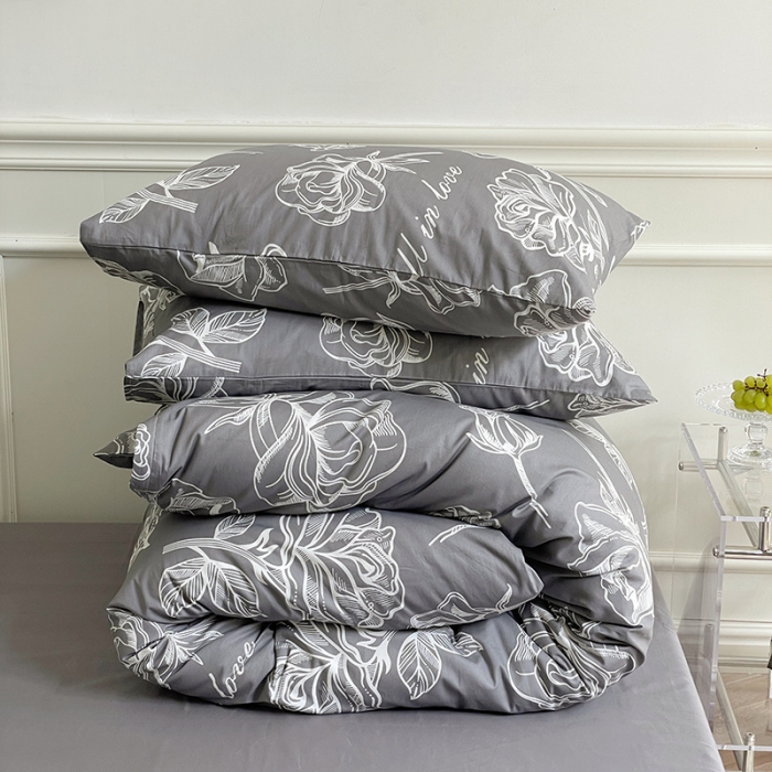 91家纺网 家纺一手货源 找家纺 窝米 2022秋季新品活性印花全棉四件套12款 海瑟薇（灰）