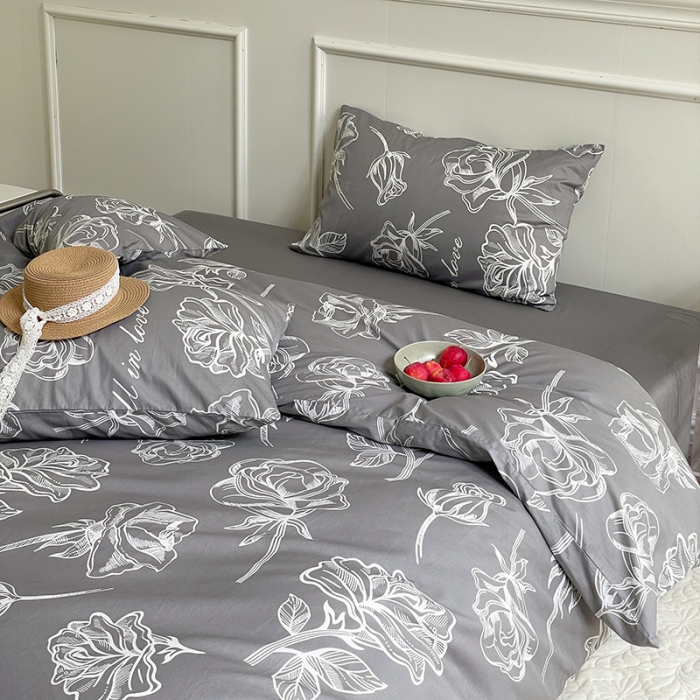 91家纺网 家纺一手货源 找家纺 窝米 2022秋季新品活性印花全棉四件套12款 海瑟薇（灰）