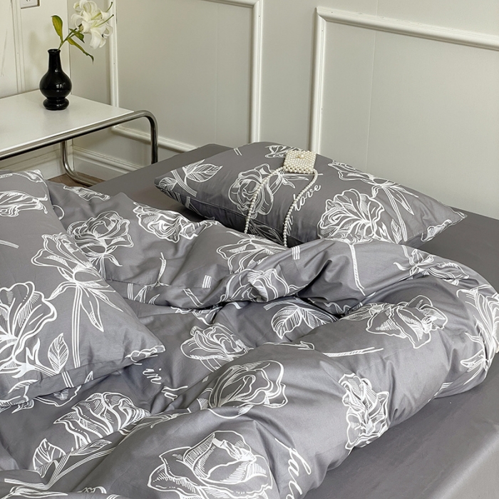 91家纺网 家纺一手货源 找家纺 窝米 2022秋季新品活性印花全棉四件套12款 海瑟薇（灰）