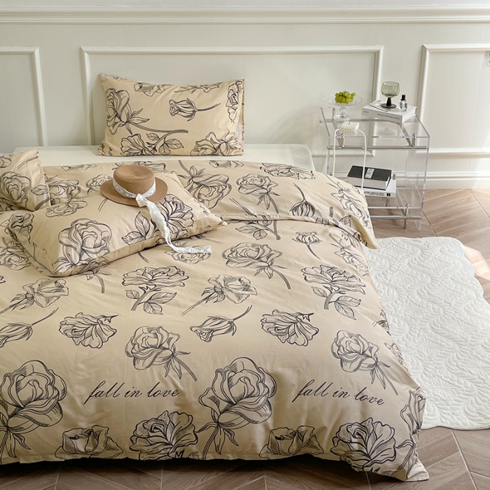 91家纺网 家纺一手货源 找家纺 窝米 2022秋季新品活性印花全棉四件套12款 海瑟薇（驼）