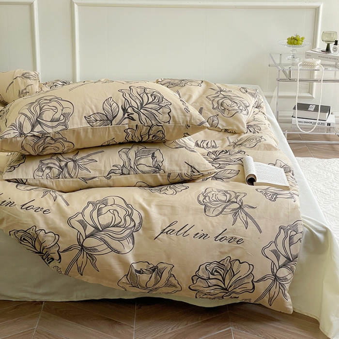 91家纺网 家纺一手货源 找家纺 窝米 2022秋季新品活性印花全棉四件套12款 海瑟薇（驼）