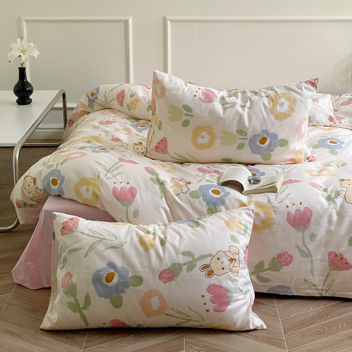 91家纺网 家纺一手货源 找家纺 窝米 2022秋季新品活性印花全棉四件套12款 花花兔