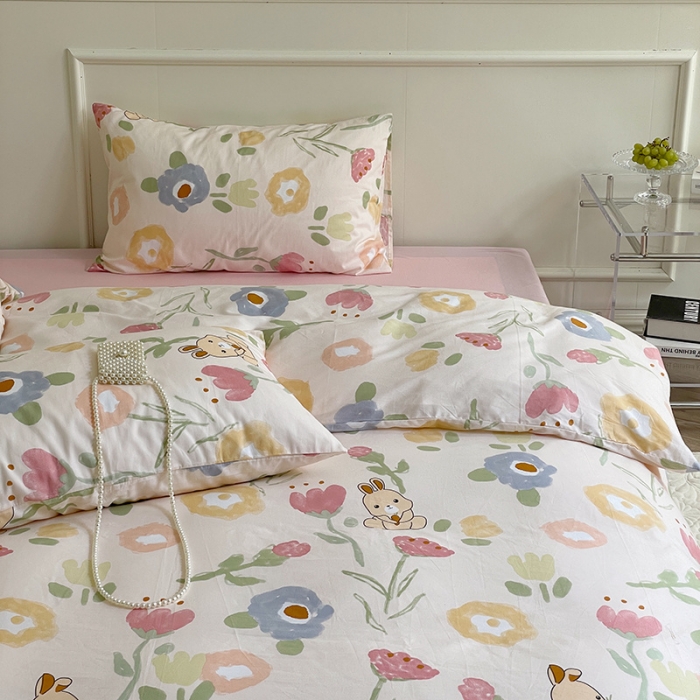 91家纺网 家纺一手货源 找家纺 窝米 2022秋季新品活性印花全棉四件套12款 花花兔