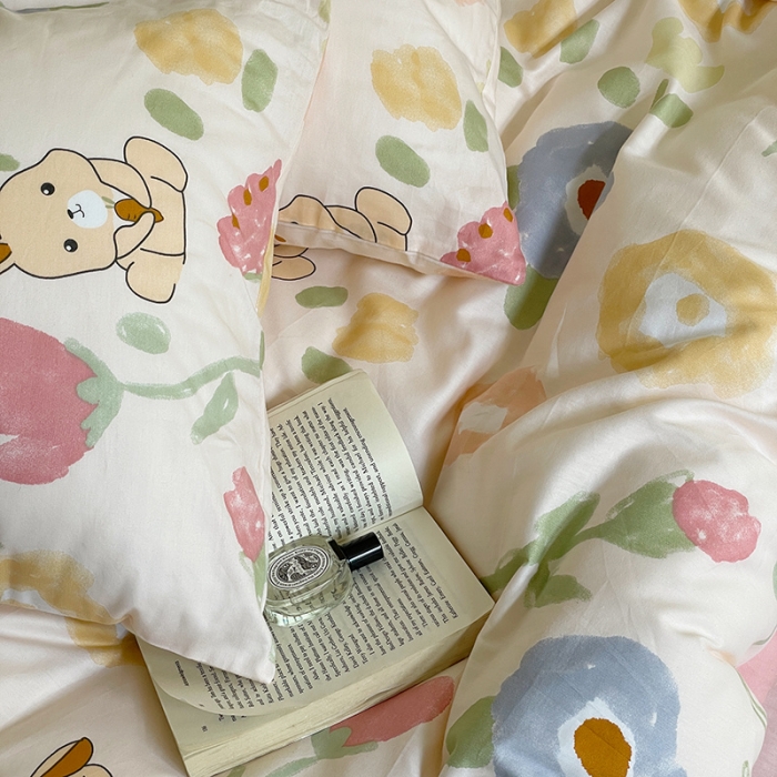 91家纺网 家纺一手货源 找家纺 窝米 2022秋季新品活性印花全棉四件套12款 花花兔