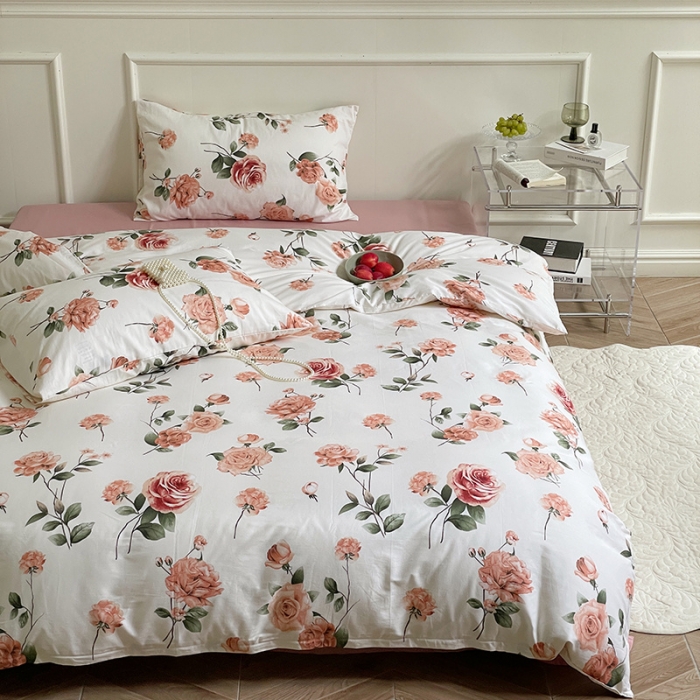 91家纺网 家纺一手货源 找家纺 窝米 2022秋季新品活性印花全棉四件套12款 小苍兰