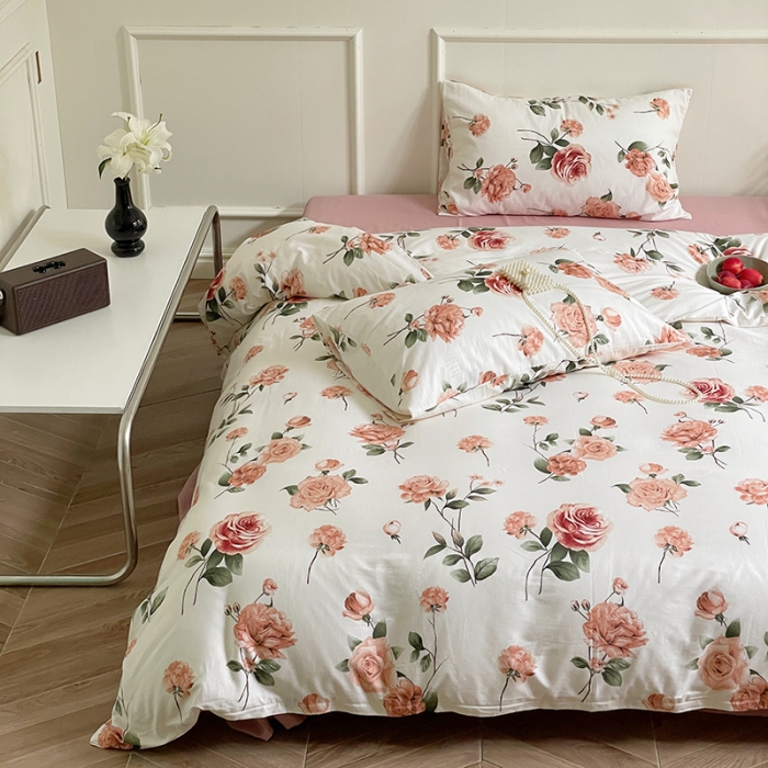 91家纺网 家纺一手货源 找家纺 窝米 2022秋季新品活性印花全棉四件套12款 小苍兰